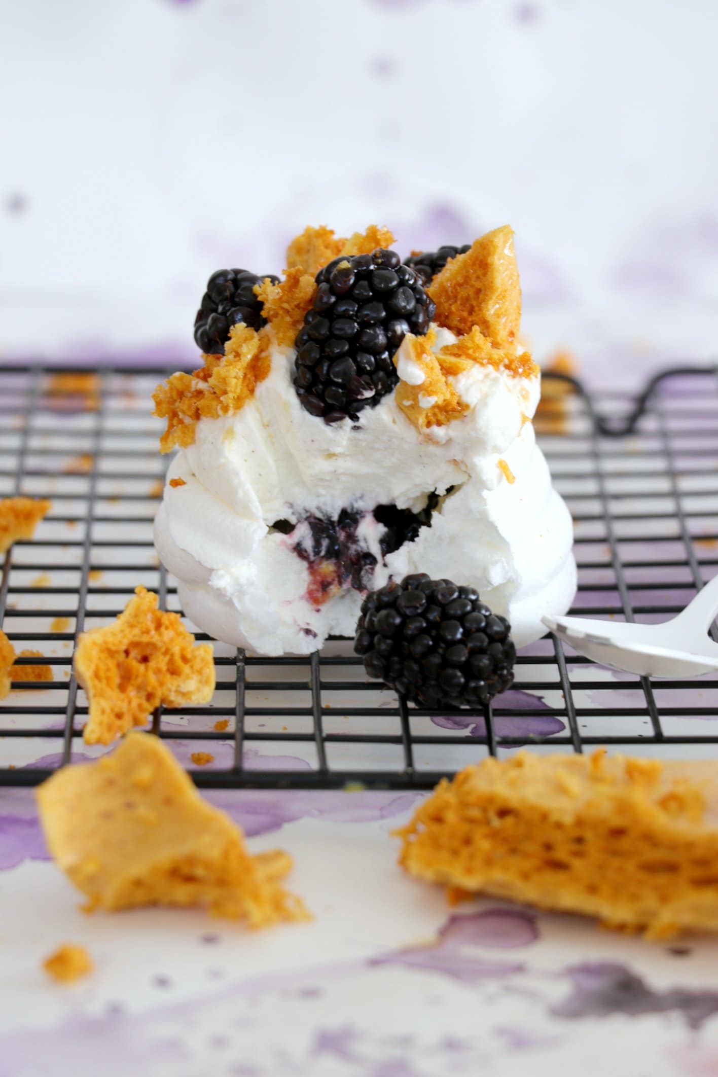 Blackberry and Honeycomb Mini Pavlovas